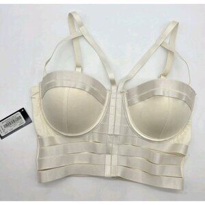 Bebe Women's Bra Size XS Ivory Multi Caged Long Line Underwire Padded